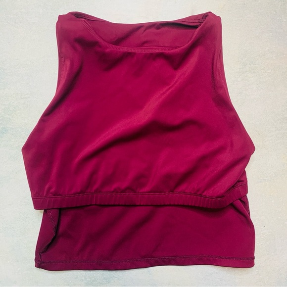 Maroon Cropped High Neck Built in Bra Stretchy Tank Top | Medium - Picture 3 of 6